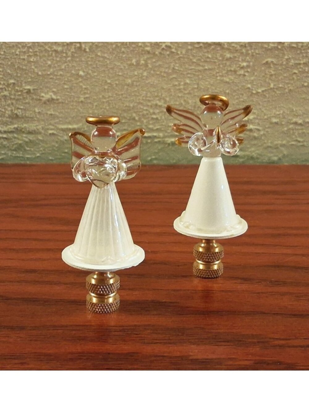 Graceful Angel Lamp Finial Shade Topper Glass Art Retro Brass Base Set of 2 New